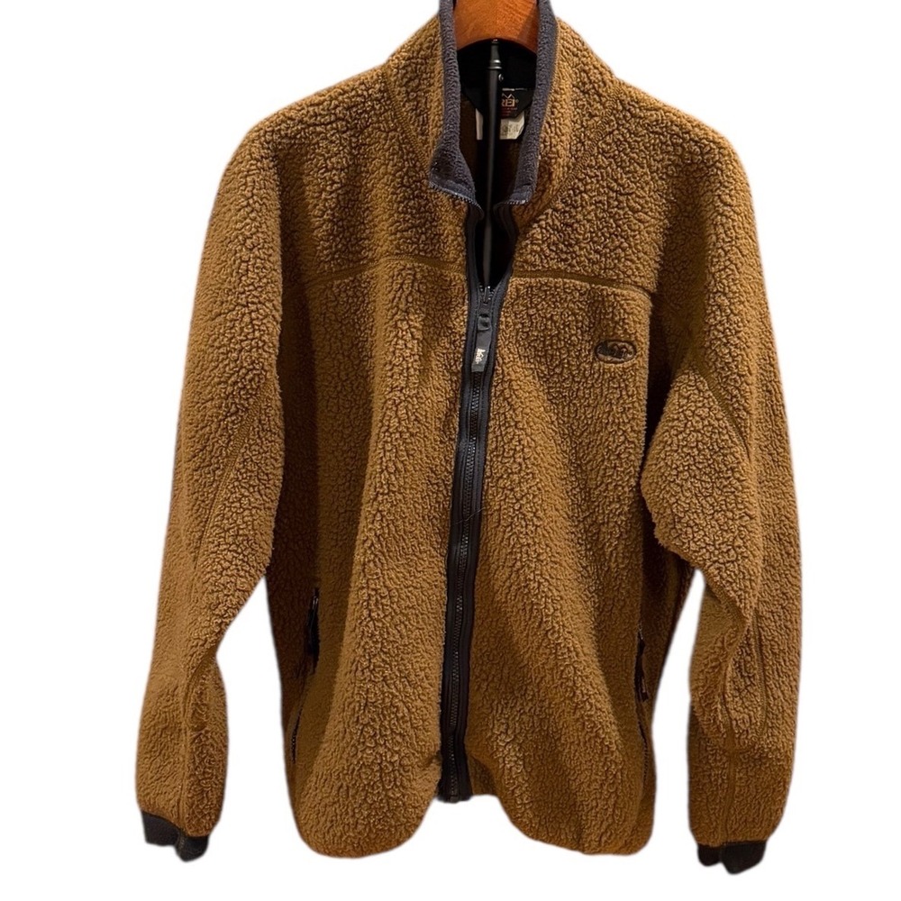 Vintage‎ 1990s REI Deep Pile Full Zip Fleece Jacket Made In USA L Brown Gorpcore